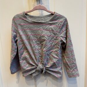Okie Dokie 2T Grey and Pink Strip Girls Long Sleeve Front Knot Shirt Blouse
